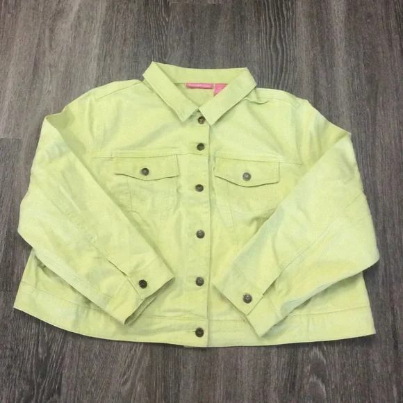 NEW Green Yellow Denim Jean Jacket 22W - Picture 13 of 15